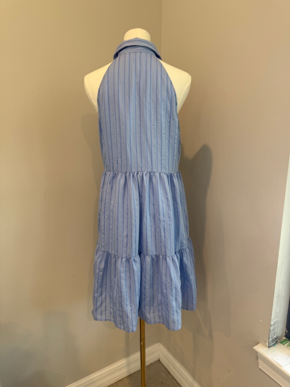 Pomander Place Blue Striped Halter Tiered Mini Dress - Picture 5 of 7